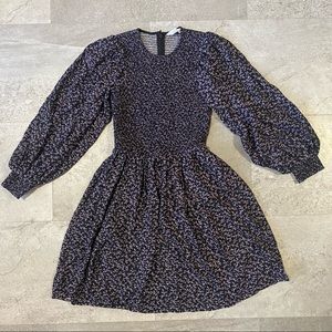 & Other Stories purple & black floral balloon sleeve mini dress